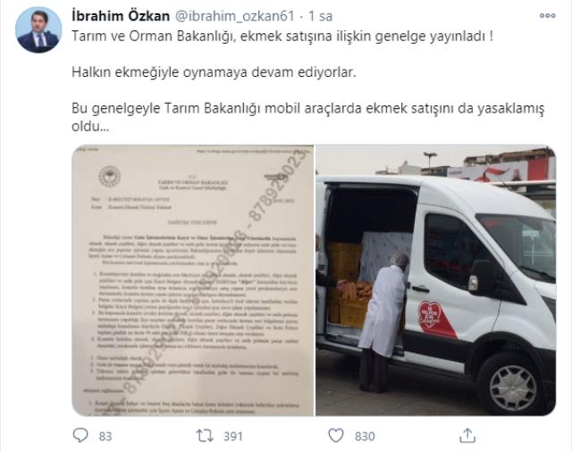 Tarım ve Orman Bakanlığı'ndan İBB'nin mobil ekmek büfelerine yasak