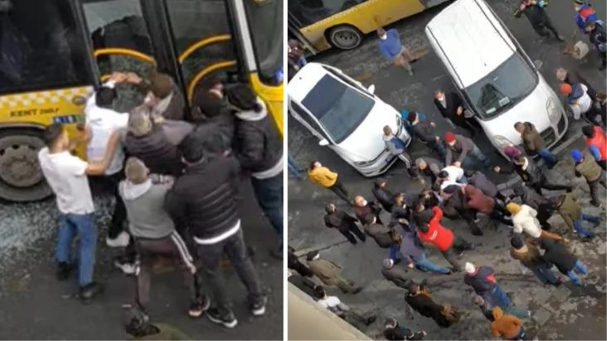 İstanbul\'un göbeğinde dehşet! Önünü kestikleri otobüsün camını kırıp şoförü ve oğlunu darp ettiler