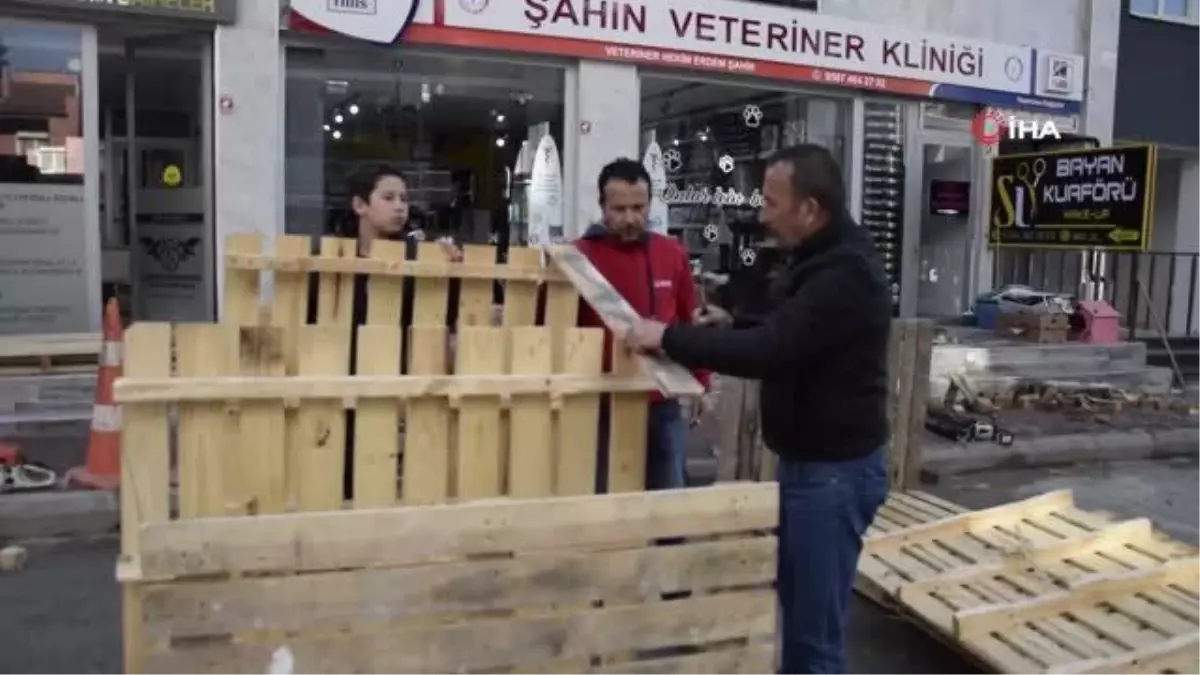 Sokak hayvanları için atık tahta paletleri sıcak yuvaya dönüştürdüler