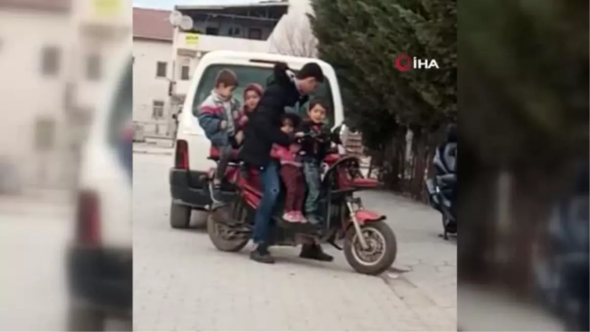 5 çocukla elektrikli bisiklete bindi, görenler şaştı kaldı