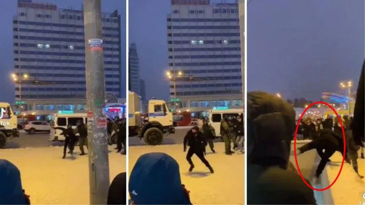 Rusya\'daki görüntüler dünya gündeminde! Polisten kurtulmayı başaran protestocunun kaçma anı kamerada