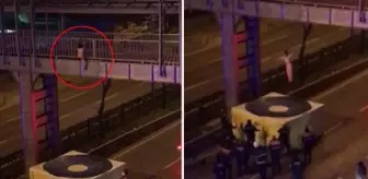 Üst geçitte intihara kalkışan kadın, itfaiyenin açtığı hava yastığının üzerine düştü