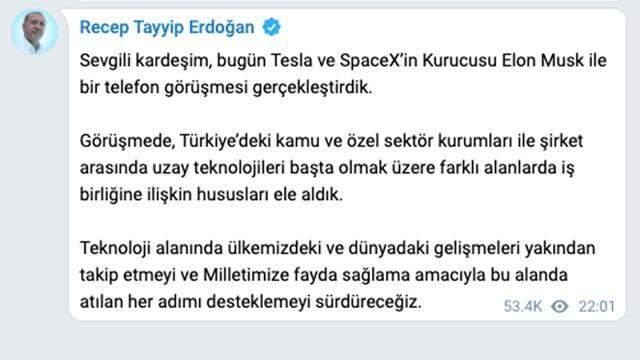 Son Dakika: Cumhurbaşkanı Erdoğan, Elon Musk ile görüştü