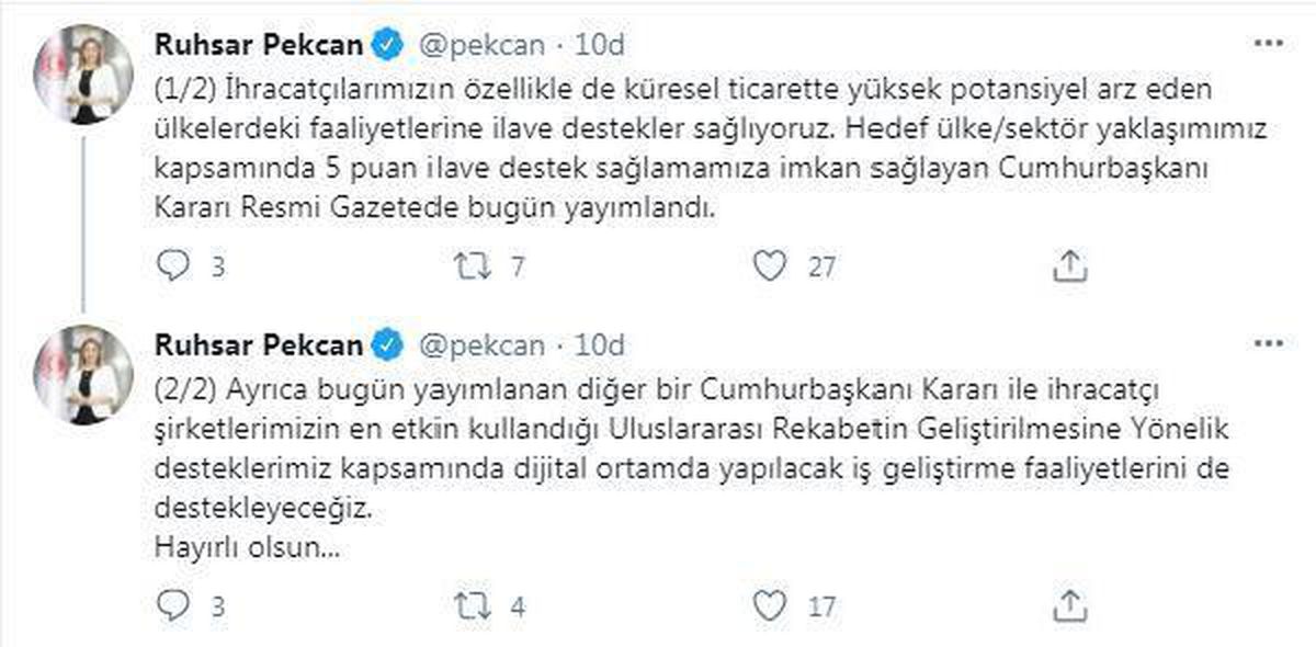 Bakan Pekcan: İhracatçılarımıza ilave destekler sağlıyoruz