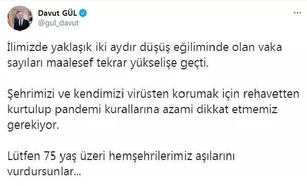 Gaziantep Valisi Gül'den endişelendiren açıklama: Vaka sayıları tekrar yükselişe geçti