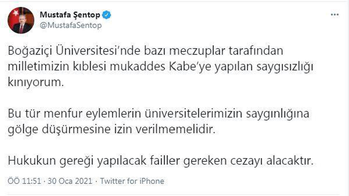 TBMM Başkanı Şentop: Boğaziçi Üniversitesi\'nde Kabe\'ye yapılan saygısızlığı kınıyorum