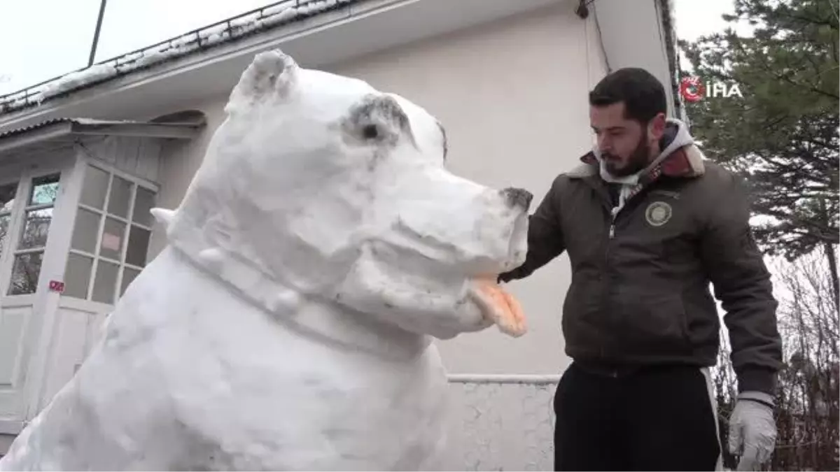 Yeğenleri istedi, heykeltıraş 5 saatte kardan kangal yaptı