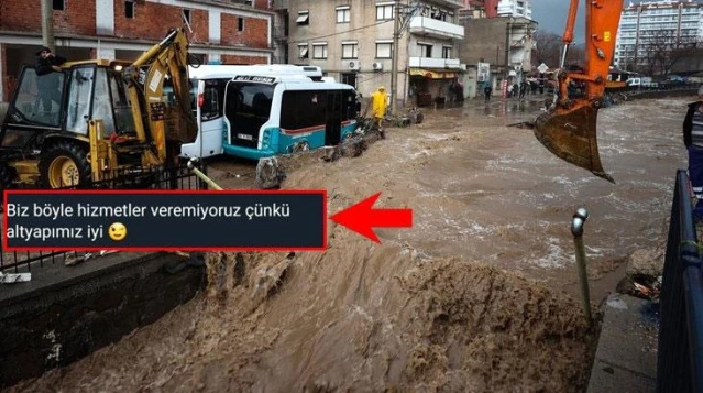 Gümüşhane Belediyesi'nin paylaşımına tepki yağdı! İzmir'deki seli siyasi ranta çevirdiler