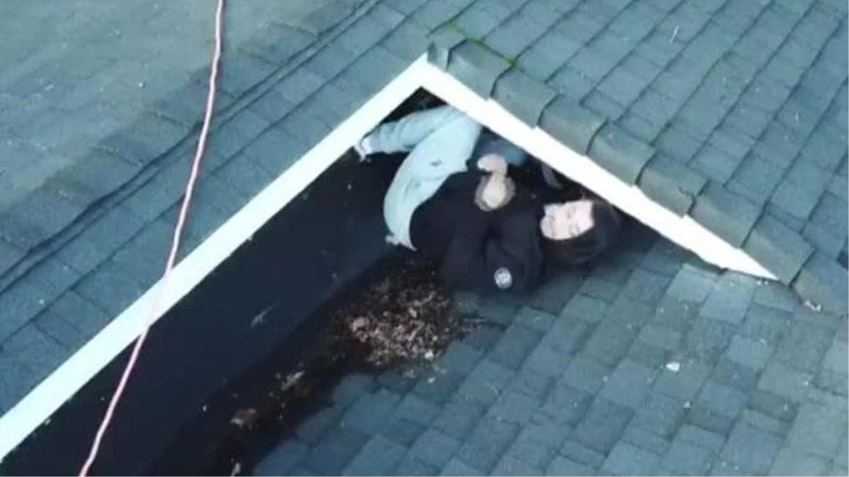 Çatıya saklanan hırsız, droneden kaçamadı