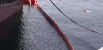 Zeytinburnu'nda yan yatan gemiye halatlı önlem