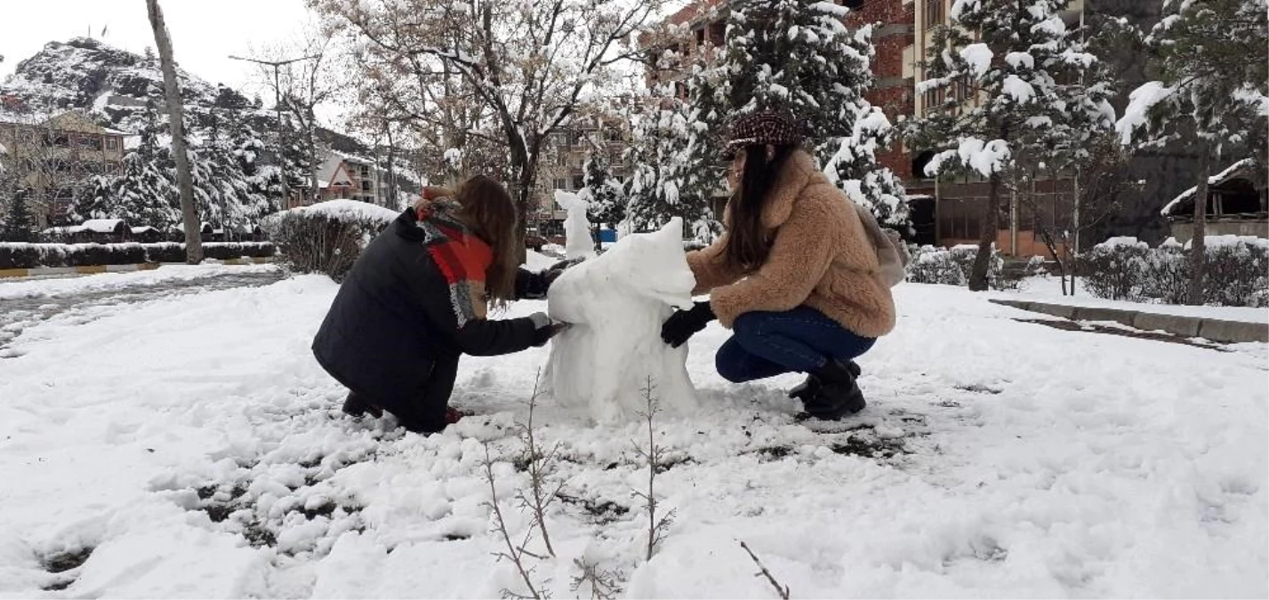 Osmancık\'ta genç kızlar kardan kurt yaptı