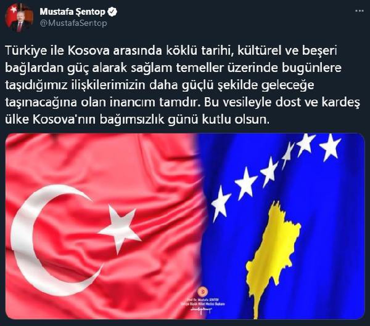TBMM Başkanı Şentop, Kosova\'nın bağımsızlık gününü kutladı
