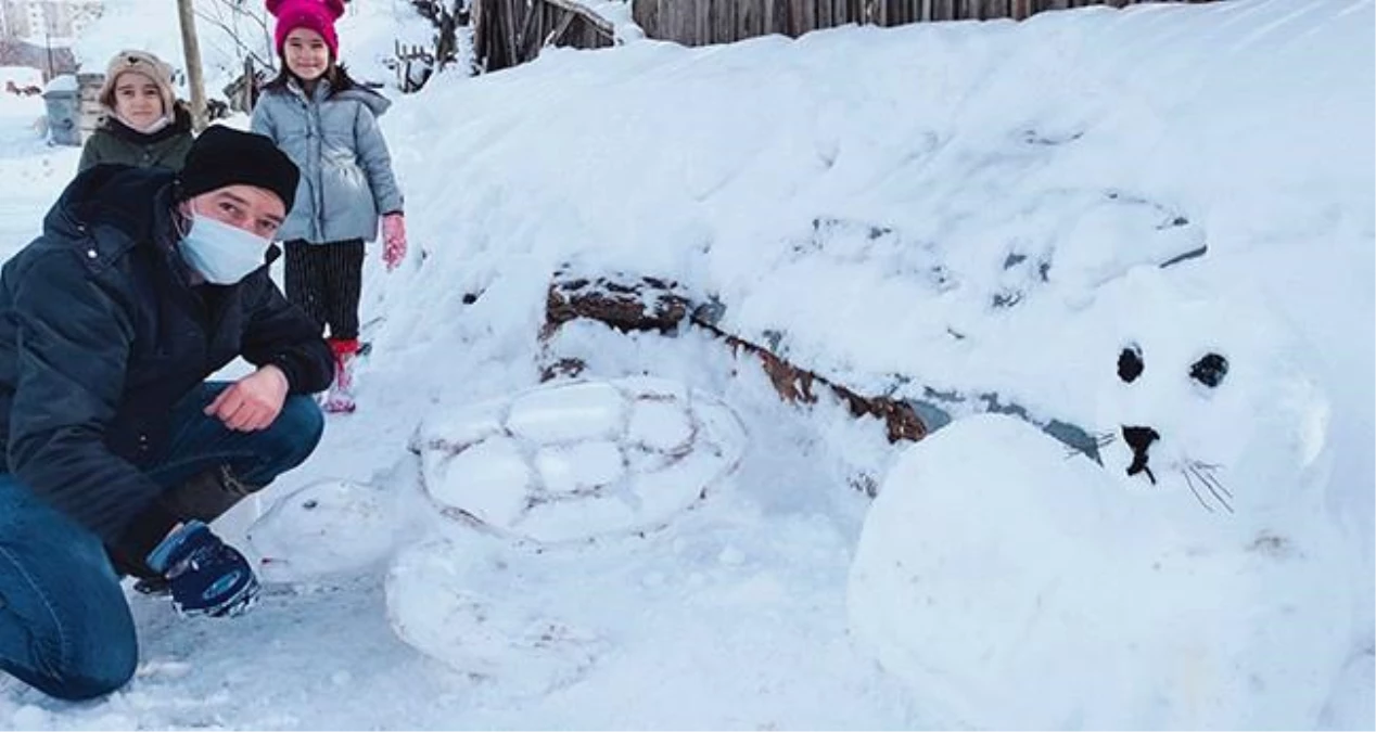 Son dakika haber | Çocukları için kardan yaptığı eserler büyük ilgi görüyor