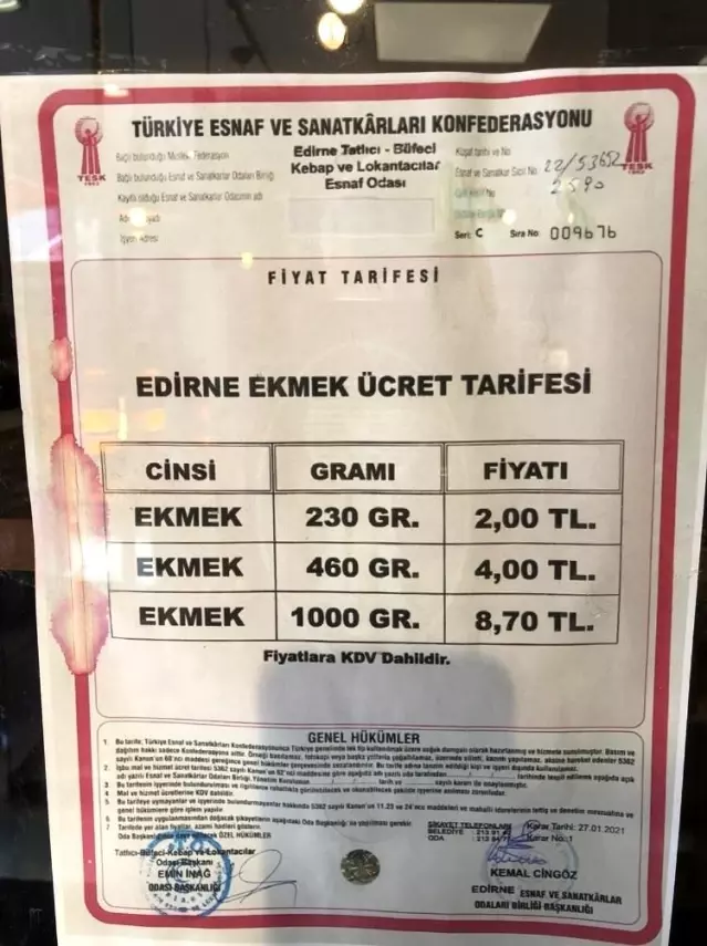 Edirne'de ekmek fiyatlarında 'zam ve tarife' çıkmazı