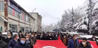 Son dakika: Bahçesaray'da lapa lapa kar yağışı altında teröre lanet yürüyüşü