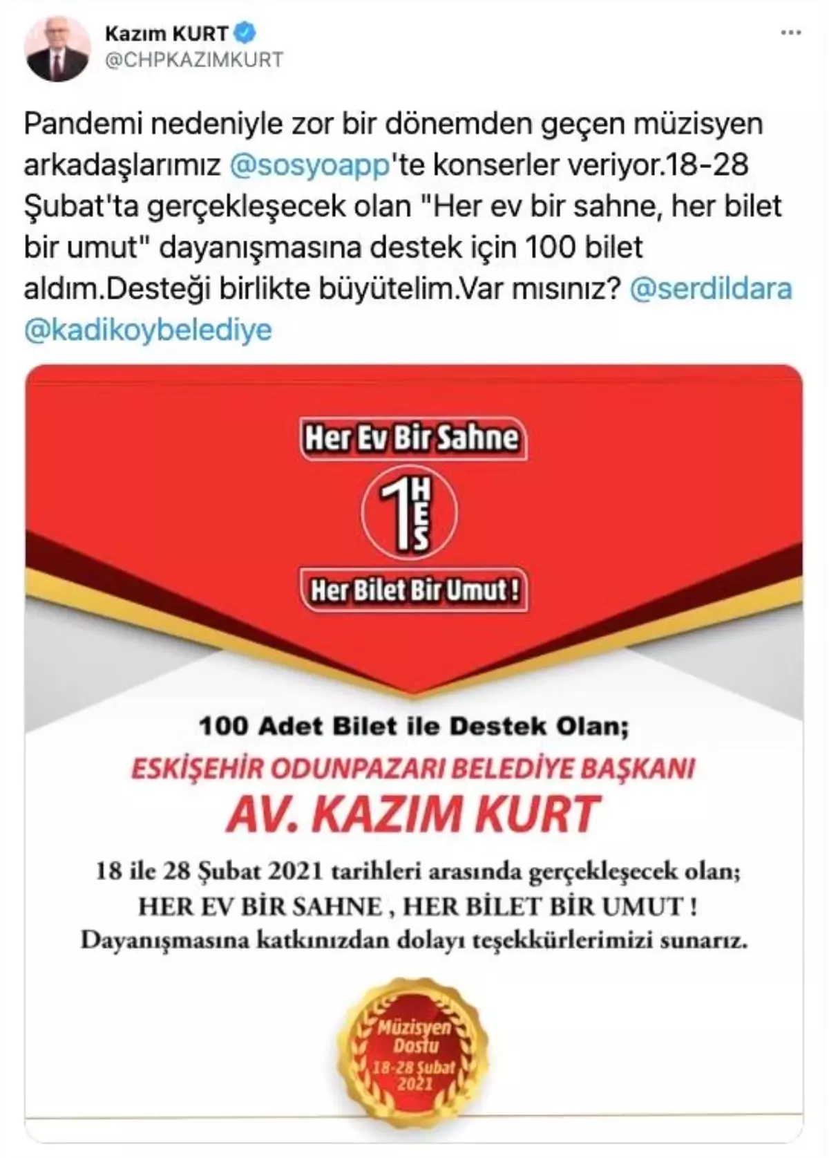 Başkan Kurt\'tan müzisyenlere destek