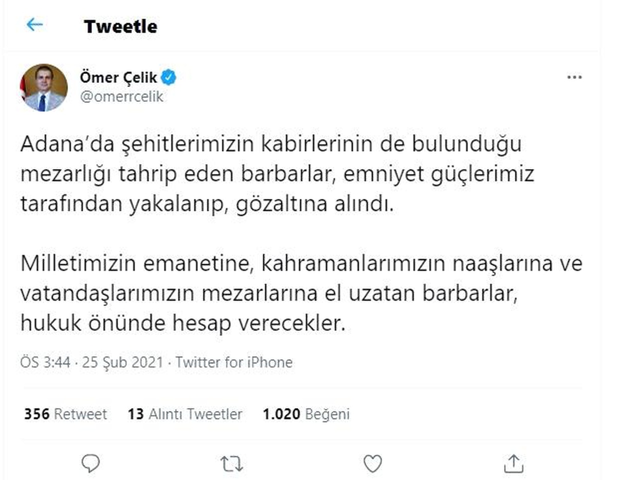 Şehitlerimizin kabirlerinin de bulunduğu mezarlığı tahrip edenler, yakalandı