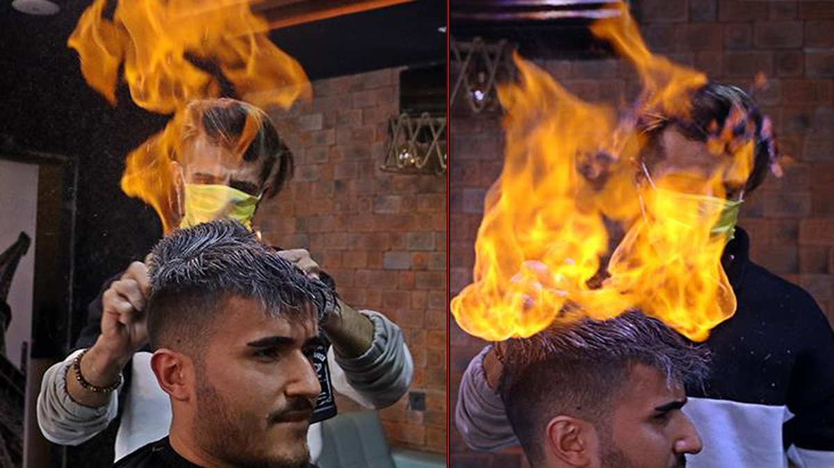 Bu berberin koltuğuna oturmak cesaret ister! Sıra dışı tıraş yöntemi görenlerin gözlerini korkutuyor
