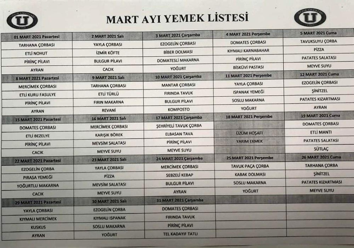 O okulun menüsü ekmek ve üzüm hoşafı oldu