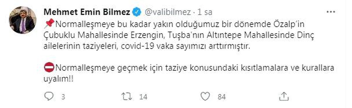 Vali Bilmez, taziyelerden dolayı vaka sayısının arttığını duyurdu