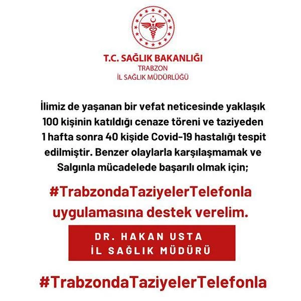 Trabzon'da cenazeye katılan 100 kişiden 40'ının Covid- 19 testi pozitif çıktı