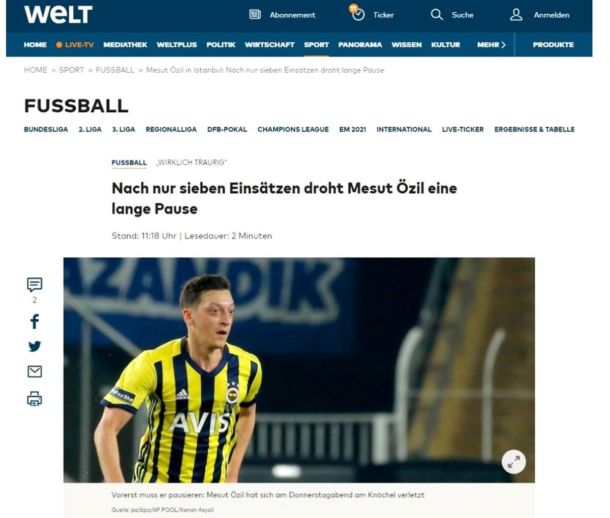 Mesut Özil\'in sakatlığı dünya basınında