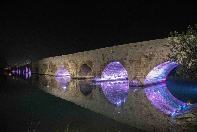 Adana'nın sembol yapıları mor renkle aydınlatıldı