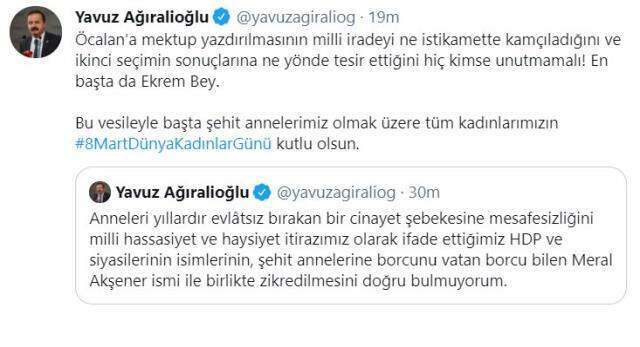 İmamoğlu'nun Kadınlar Günü paylaşımı İYİ Partili Ağıralioğlu'nun kızdırdı