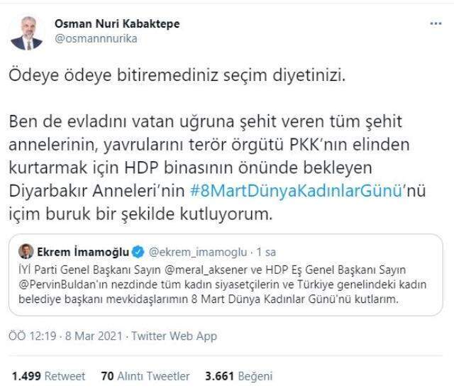 İmamoğlu'nun Kadınlar Günü paylaşımı İYİ Partili Ağıralioğlu'nu kızdırdı