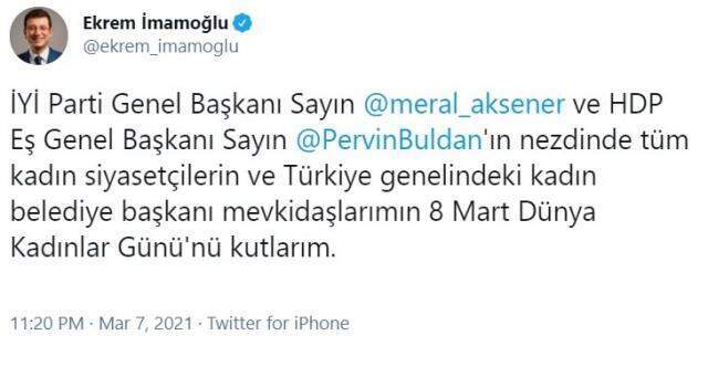 İmamoğlu'nun Kadınlar Günü paylaşımı İYİ Partili Ağıralioğlu'nun kızdırdı