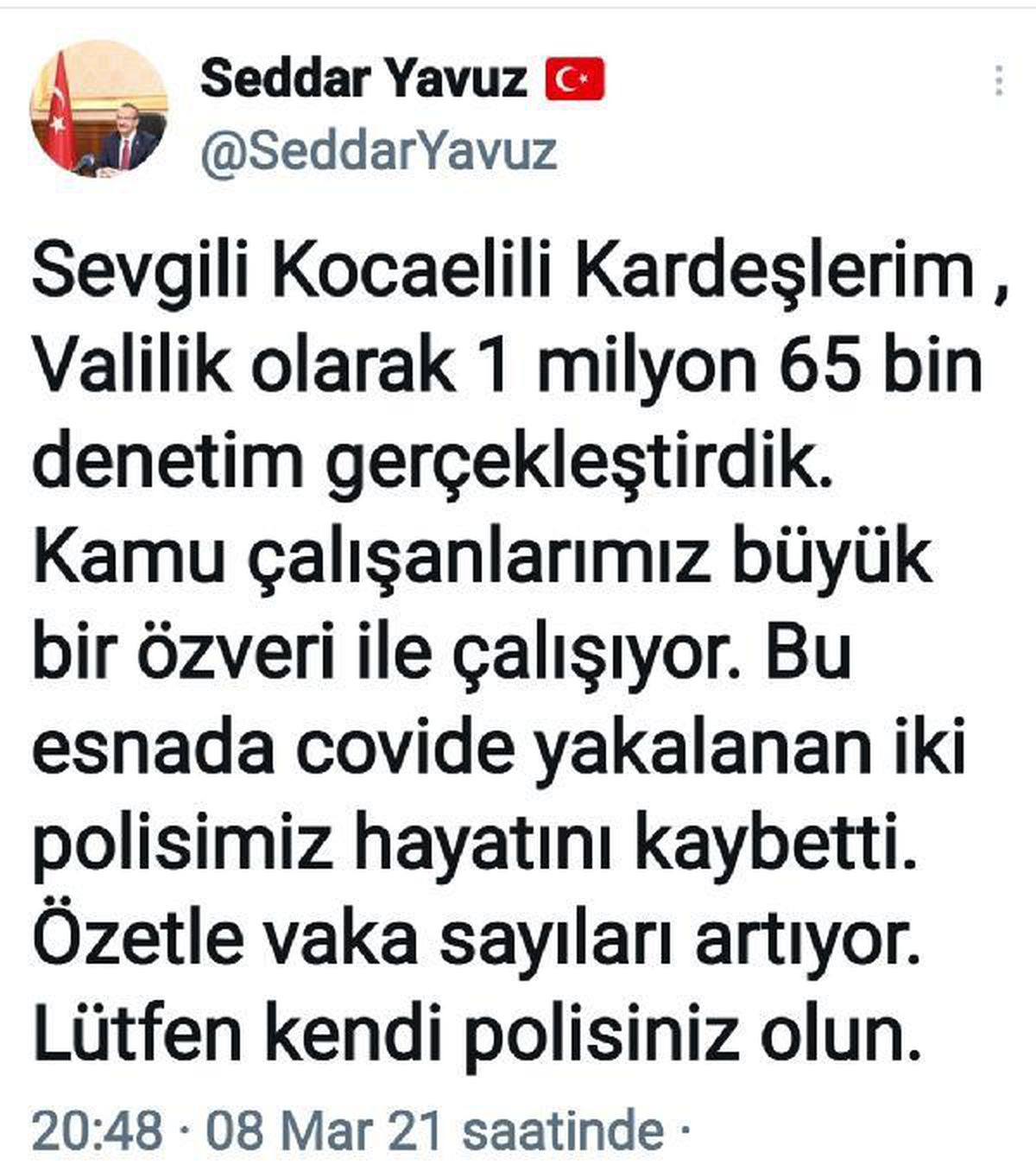 Son dakika haberi | Kocaeli Valisi Yavuz\'dan koronavirüs uyarısı: Lütfen kendi polisiniz olun