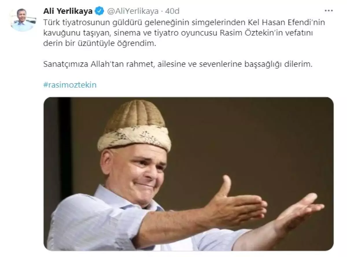 Vali Yerlikaya\'dan Rasim Öztekin paylaşımı