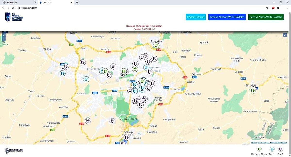 Ankara\'da 20 noktada ücretsiz internet hizmeti