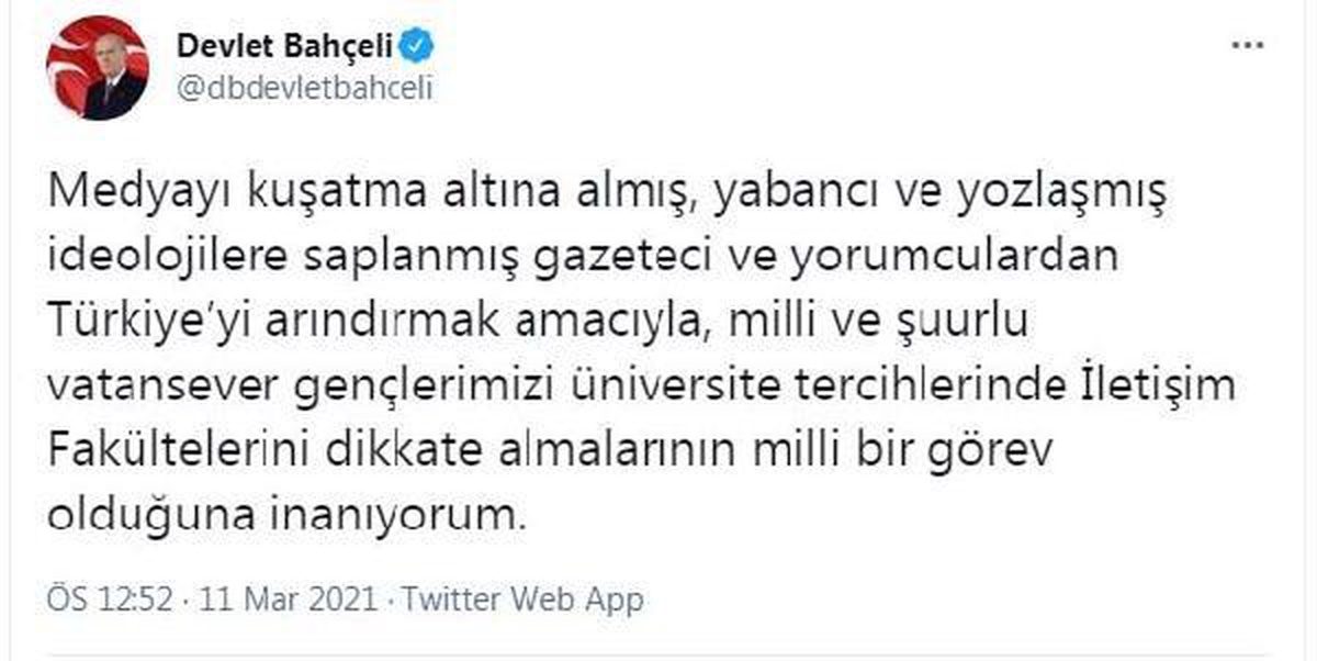 Bahçeli\'den gençlere \'İletişim Fakültesi\' çağrısı