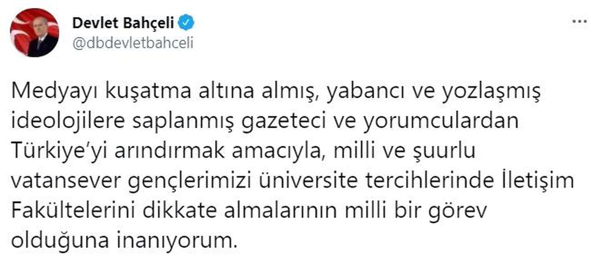 Bahçeli\'den gençlere, üniversite tercihinde "iletişim fakültelerini dikkate alın" çağrısı