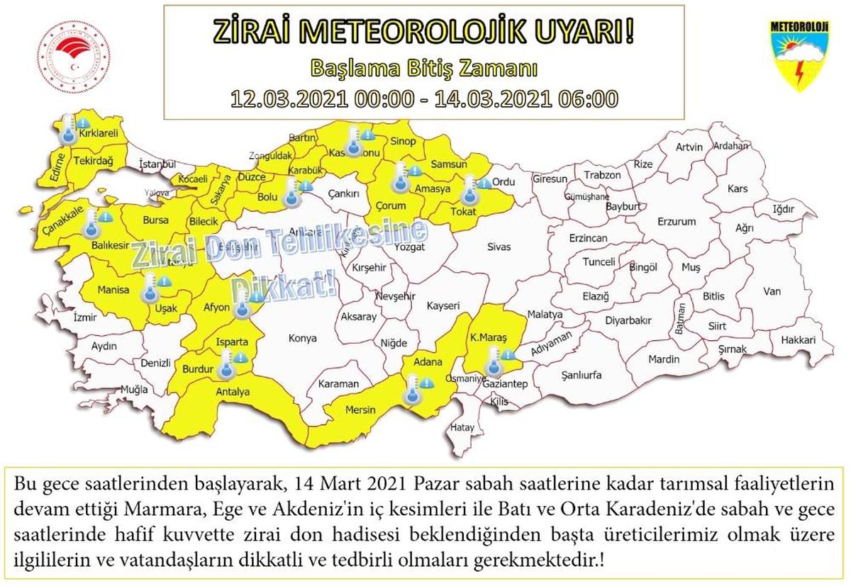 Orta Karadeniz\'de zirai don uyarısı