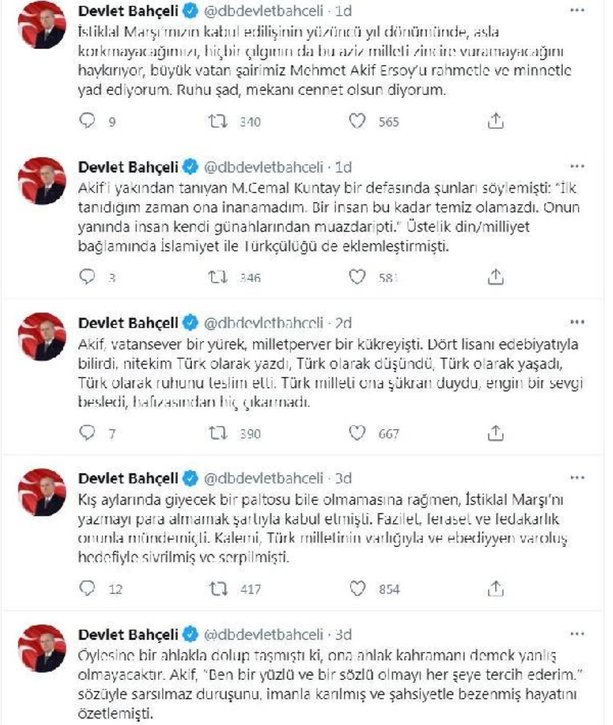 Bahçeli, Mehmet Akif Ersoy\'u andı