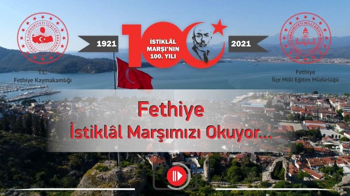 Fethiye\'de protokol ve vatandaşlar İstiklal Marşı\'nı okumak için kamera önüne geçti