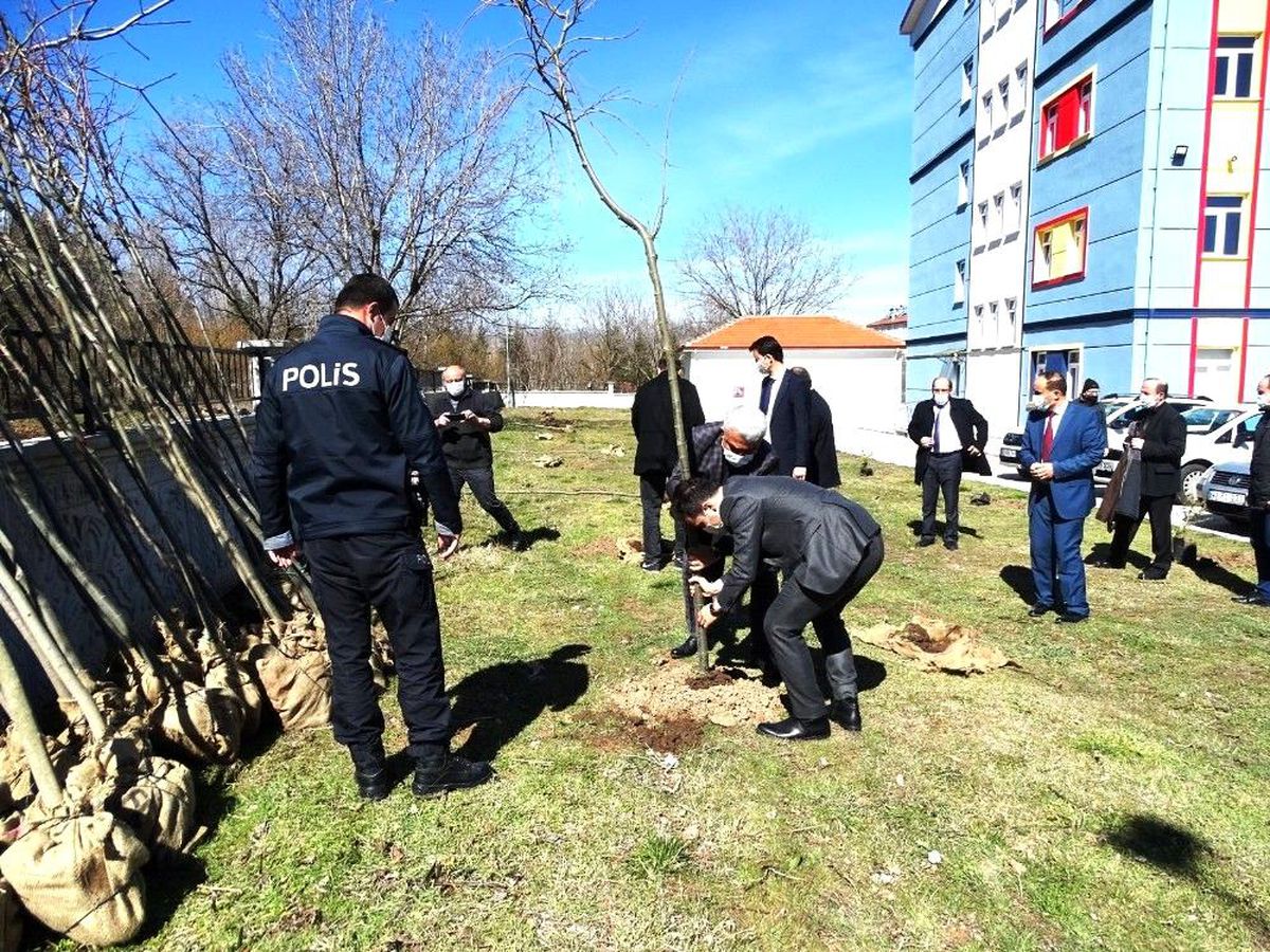 Okul bahçesine 410 fidan dikildi