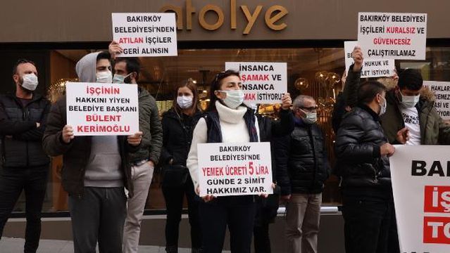 BAKIRKÖY BELEDİYESİ İŞÇİLERİNDEN CHP İSTANBUL İL BİNASI ÖNÜNDE EYLEM