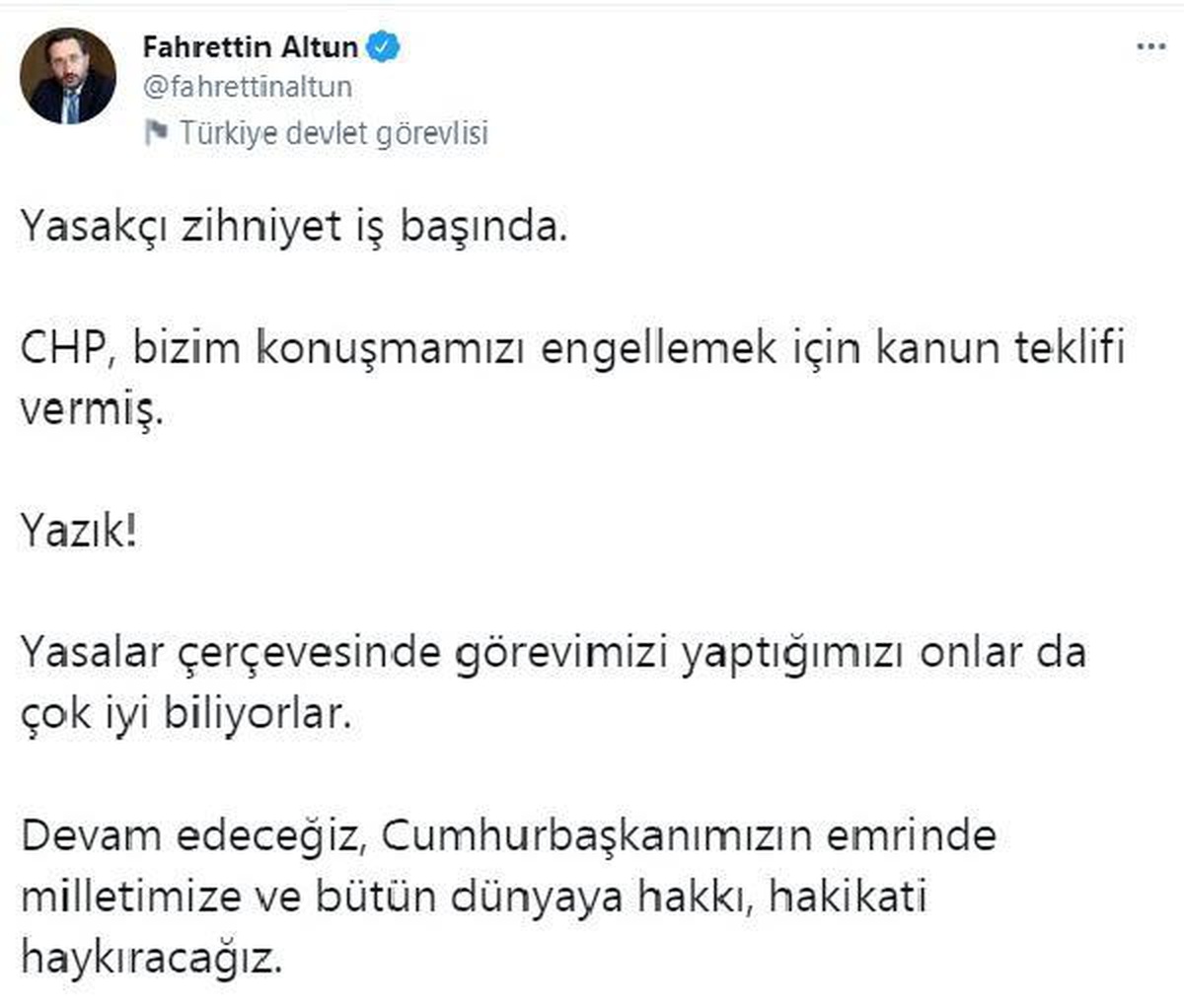 İletişim Başkanı Altun: Yasakçı zihniyet iş başında