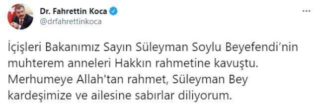 Son Dakika! İçişleri Bakanı Süleyman Soylu'nun annesi vefat etti