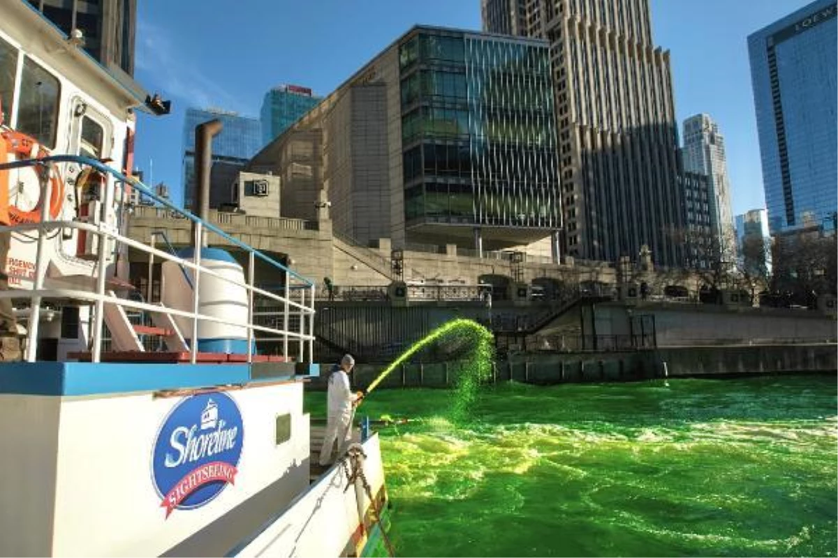 ABD\'de Chicago Nehri, yonca yeşili oldu