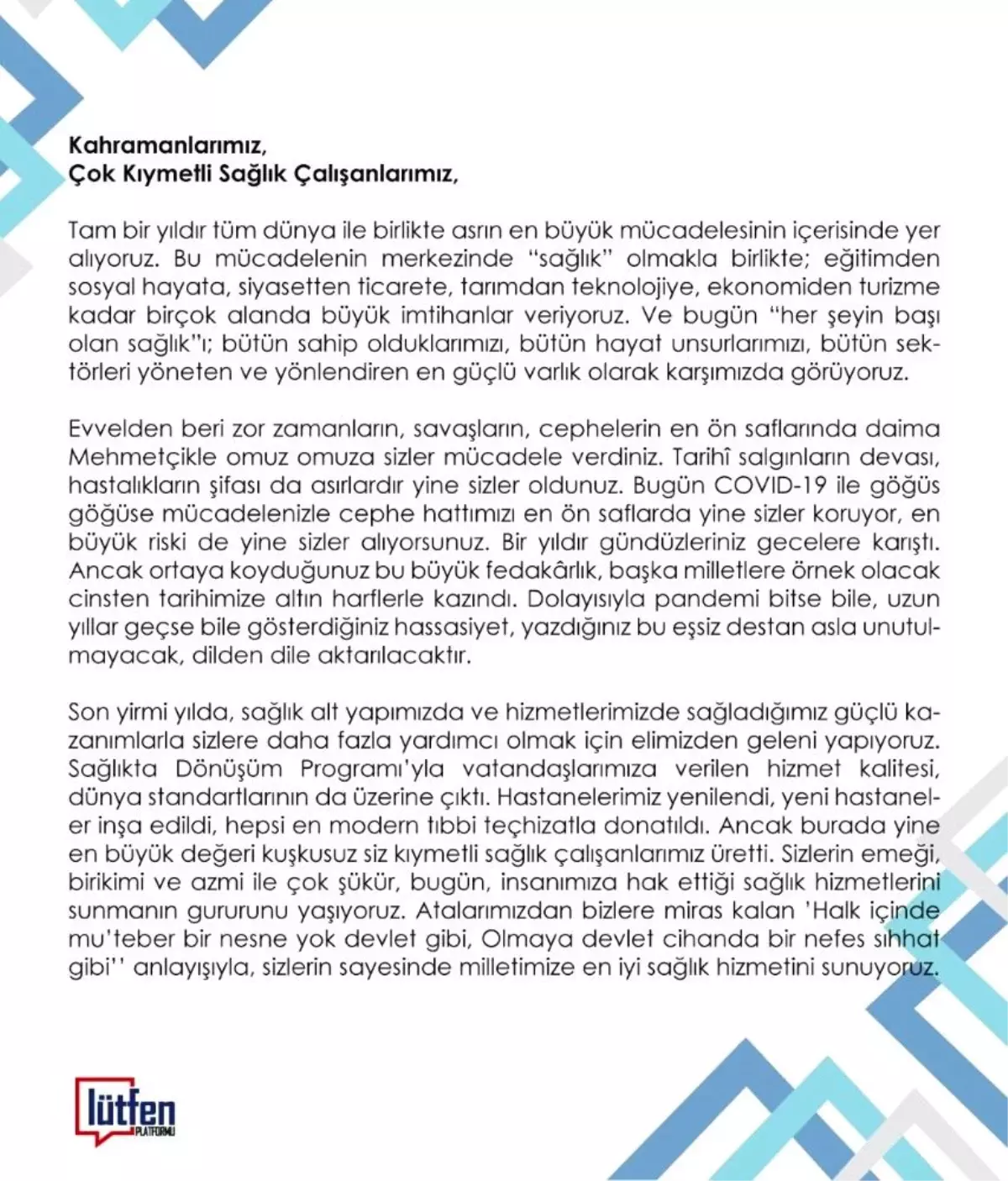 Bakan Pakdemirli\'den sağlık çalışanlarına mektup