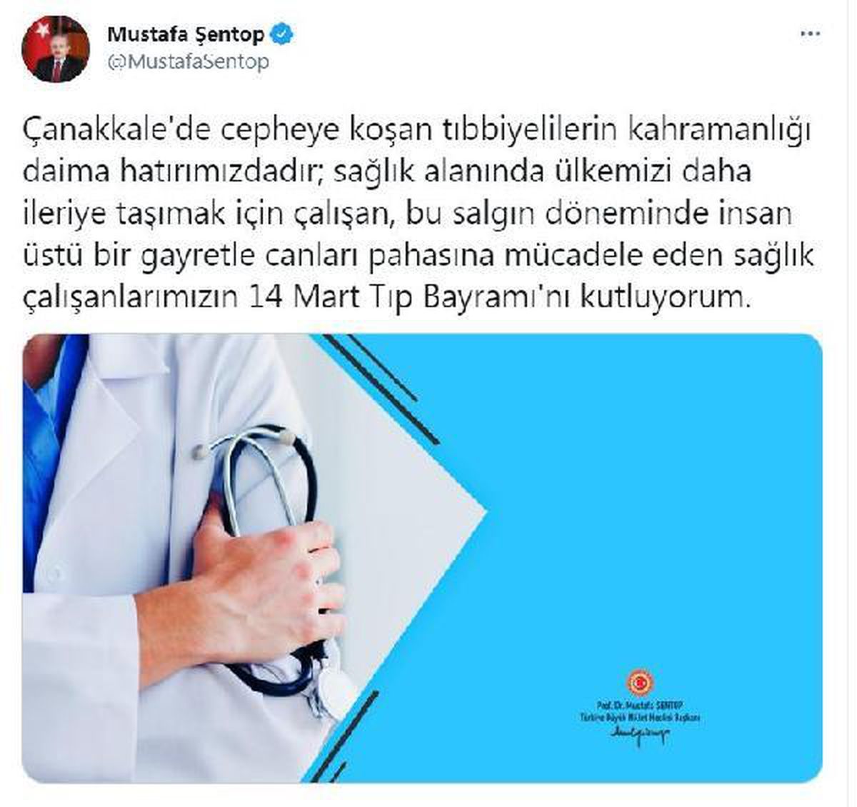 TBMM Başkanı Şentop, 14 Mart Tıp Bayramı\'nı kutladı