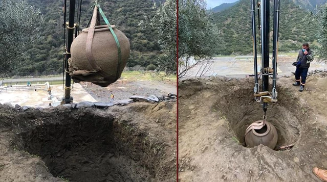 Kaçak kazı yapan define avcıları, Antik dönemde saklama kabı olarak kullanılan küp buldu