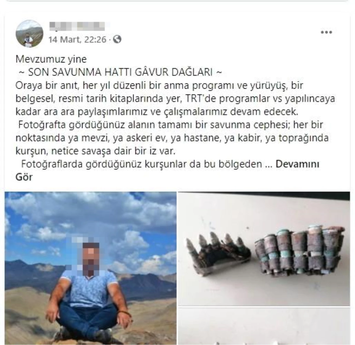 Gavur Dağı\'nda bulduğu Osmanlı-Rus Savaşında kullanılan mühimmatları sosyal medyada paylaşınca gözaltına alındı