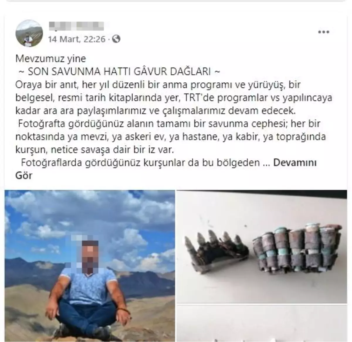 Gavur Dağı\'nda bulduğu Osmanlı-Rus Savaşında kullanılan mühimmatları sosyal medyada paylaşınca gözaltına alındı