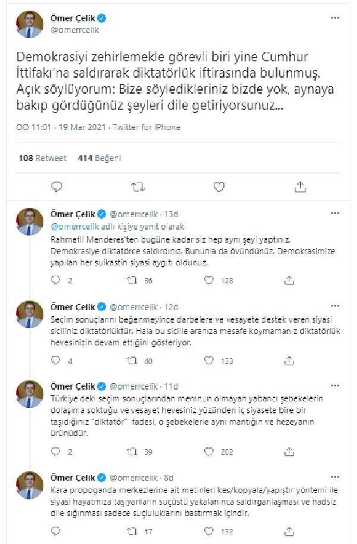AK Parti Sözcüsü Çelik: "Demokrasiyi zehirlemekle görevli biri yine Cumhur İttifakı\'na saldırarak diktatörlük iftirasında bulunmuş"