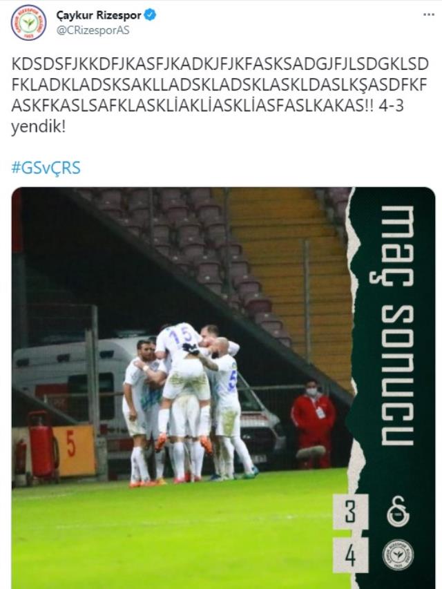 Çaykur Rizespor'un G.Saray maçının ardından yaptığı paylaşım dikkat çekti